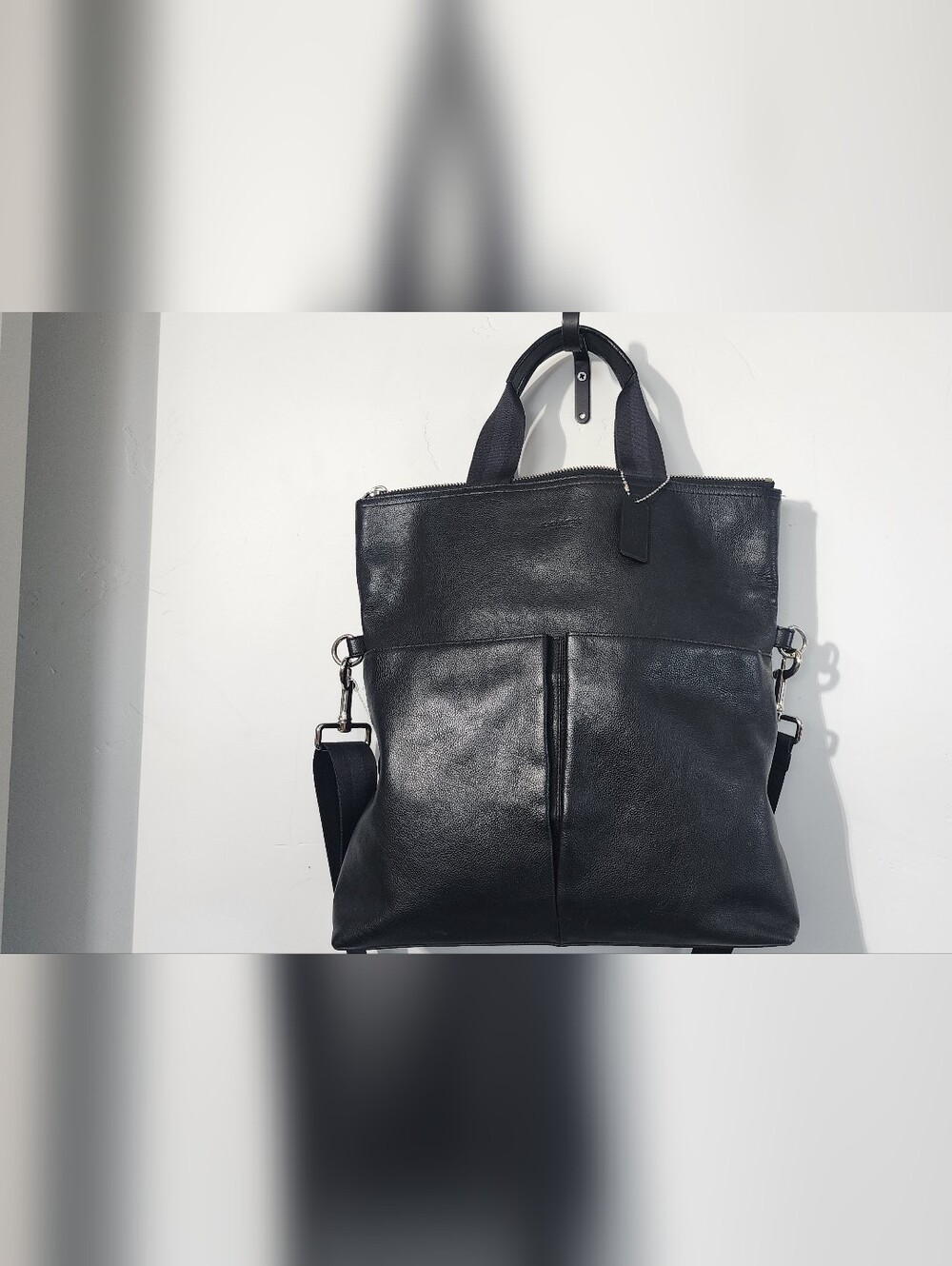 Coach Black Leather Convertible Laptop Tote Backpack